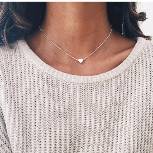 3/$35 Heart Pendant Necklace Stainless Steel Silver Dainty Minimalist Choker - Picture 1 of 5